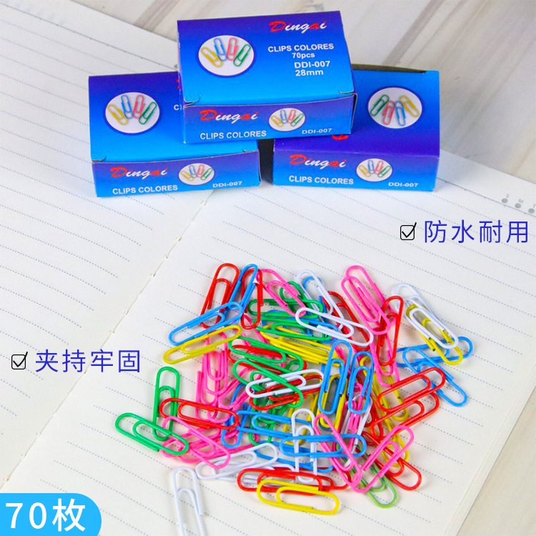 Clip de papel de color directo de fábrica papelería de oficina clip de papel recubierto de plástico de color caja de agujas de almacenamiento de colores 70 piezas especiales