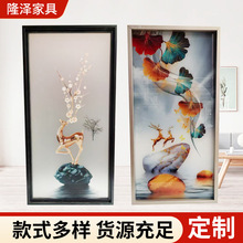 跨境现代艺术绘画双面图屏风隔断墙钢化玻璃隔断入户进门客厅装饰