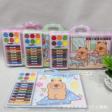 可爱卡通蜡笔彩绘画学生创意彩色涂鸦礼品儿童益智手提水彩画套装