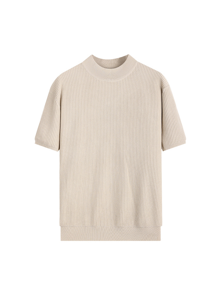 El viejo estilo de alto nivel de hombre agujero camiseta de punto de seda de hielo de manga corta hombre de verano de negocios de cuello redondo moda chaqueta hombre