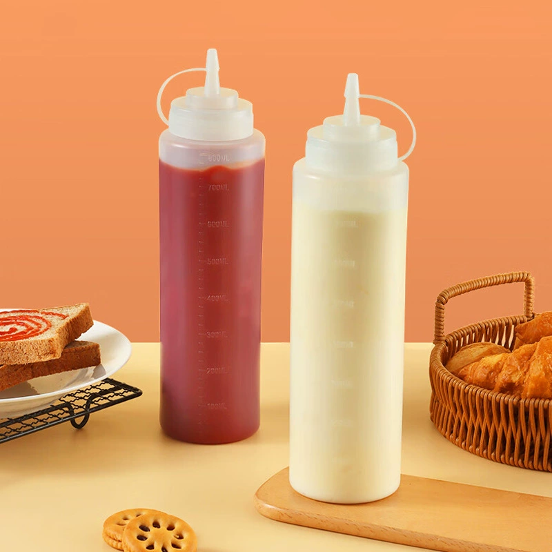 Бутылка соуса со шкалой, спотовая оптом, остроконечная бутылка, бутылка с джемом, бутылка с соусом, томатный соус, заправка для салата, экструдированная бутылка