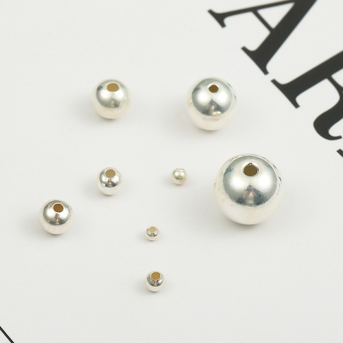 跨境925素银圆珠散珠圆形珠隔珠光珠珠子DIY饰品配件手工材料批发