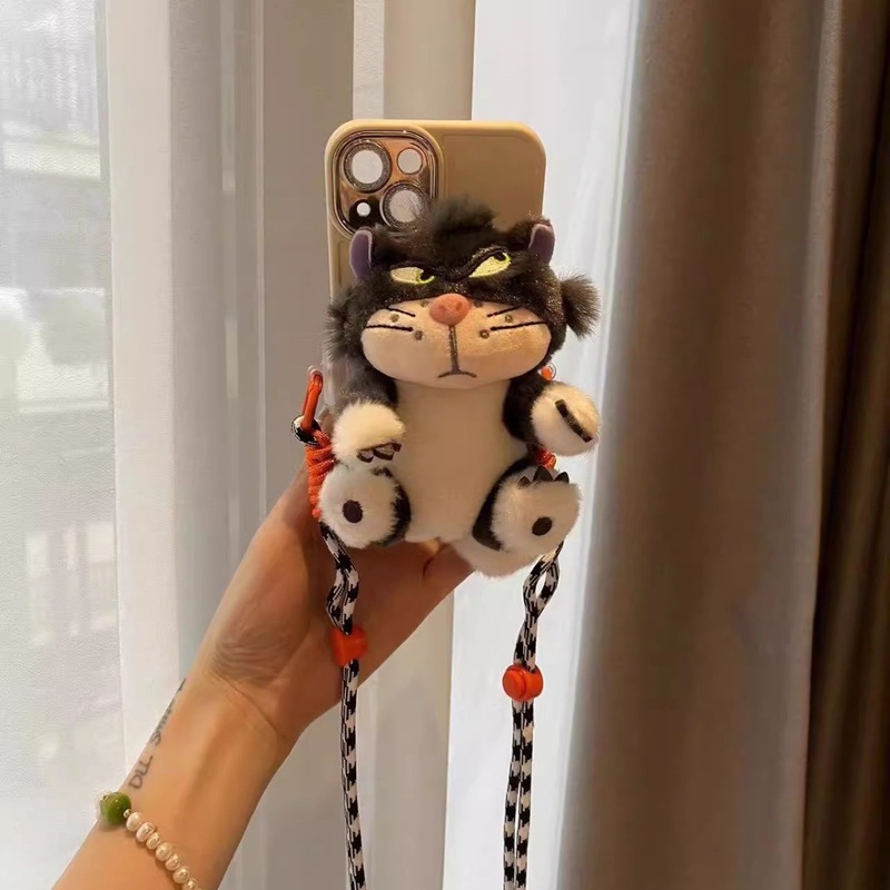 ルシファーの猫の漫画の携帯電話のバッククリップのひものぬいぐるみのペンダントの殻の斜めのショルダーはチェーンにまたがって車をかけることができます。|undefined