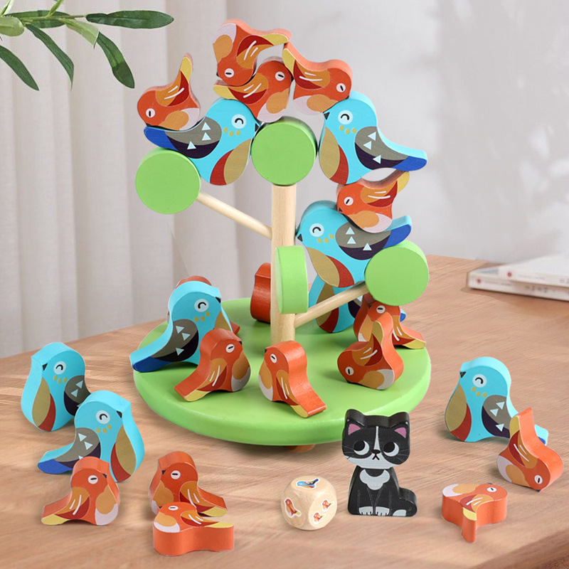 Wooden Bird Balance Game, Build a Balance Tree to Exercise Hand-Eye Coordination and Thinking Ability, Family Interactive Toy