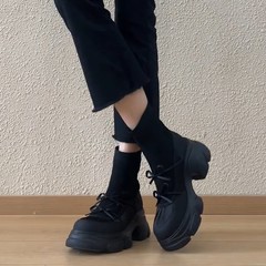 软皮版~甜酷风小个子厚底瘦瘦靴女蝴蝶结拼接小众休闲弹力袜子靴