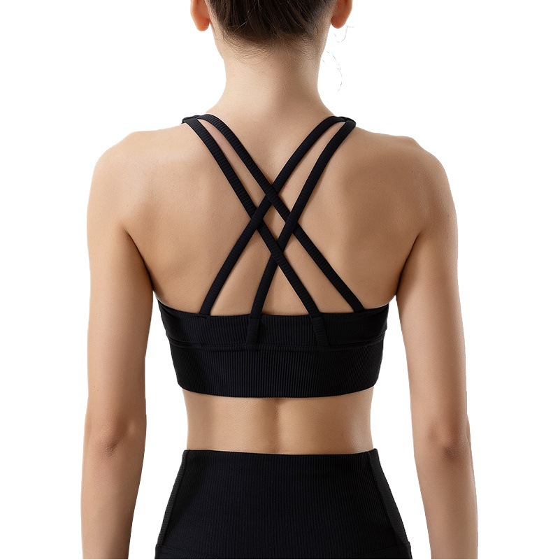 2022 europeo y americano desnudo costilla yoga deportes ropa interior Cruz espalda fitness a prueba de golpes correr Sujetador deportivo para las mujeres