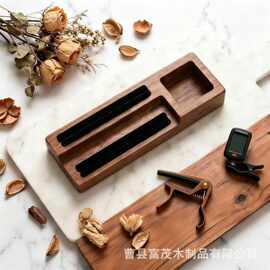 跨境木质桌面吉他拨片收纳盒双层带卡槽拨片展示架乐器配件储物盒