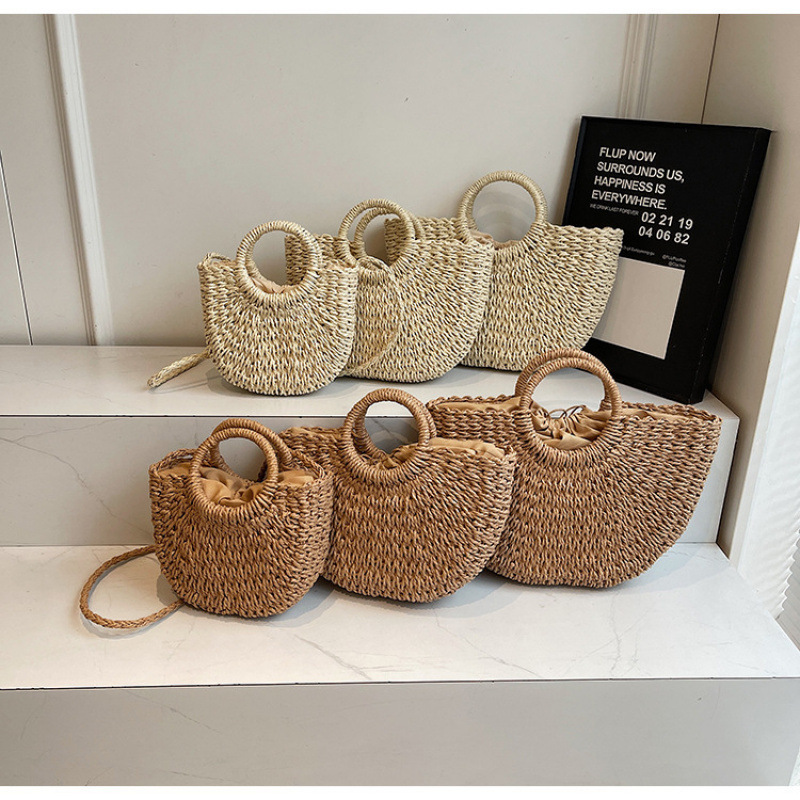 2026 Manufacturer Supplies Vacation Bags, Handbags, Forest-Style Simple Semi-Circle Straw Bags, Spring Beach Handmade Woven Bags 2026 Manufacturer Supplies Vacation Bags, Handbags, Forest-Style Simple Semi-Circle Straw Bags, Spring Beach Handmade Woven Bags