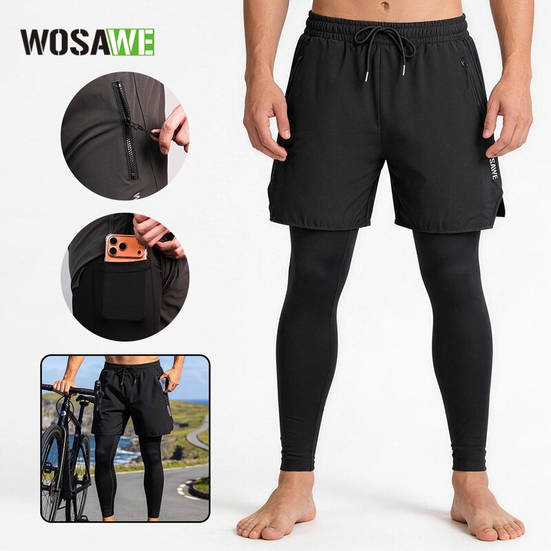 Wosawe Mountain Cross-Country Cycling Pants Spring and Summer Two-Piece Downhill Sports Tights Fitness Sports Pants Wosawe Mountain Cross-Country Cycling Pants Spring and Summer Two-Piece Downhill Sports Tights Fitness Sports Pants