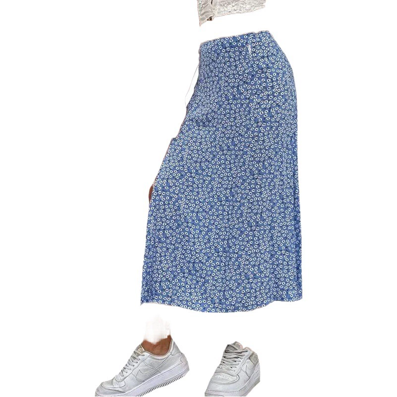 Лето 2025 года, экспортная женская новая европейская и американская юбка с цветочным принтом Amazon, длинная юбка А-силуэта с трансграничным разрезом и облегающим бедрами