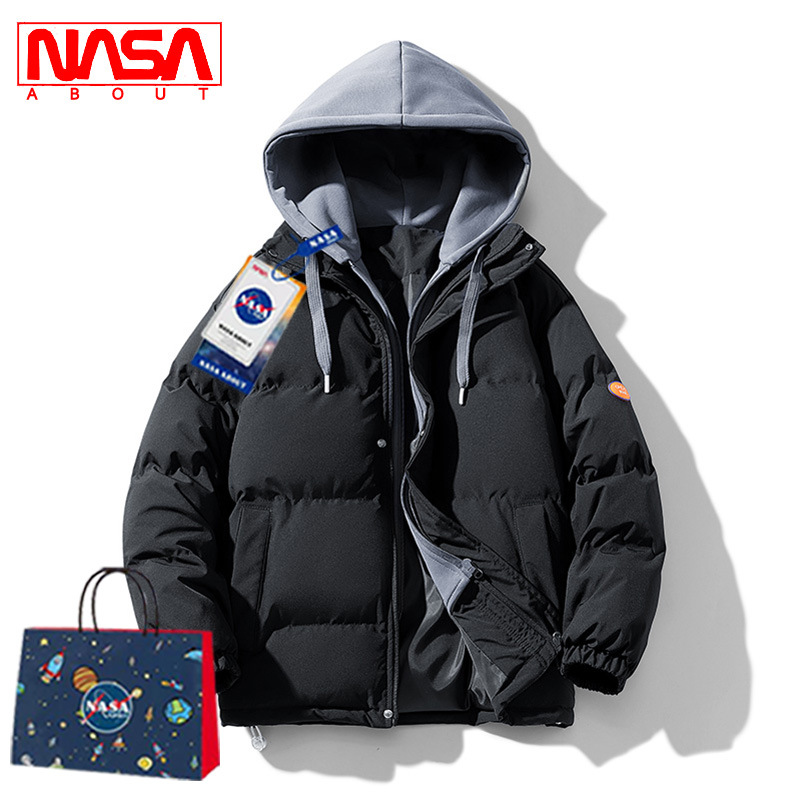 Abrigo acolchado de algodón de la NASA para hombre falso de dos piezas abrigo con capucha de la marca de moda japonesa Abrigo con capucha de los hombres transfronterizos sueltos más tamaño Abrigo acolchado de algodón engrosado chaqueta acolchada de algodón