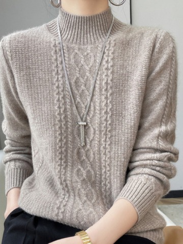 Otoño e Invierno 2024 nuevo suéter engrosado de las mujeres cuello redondo bottoming suéter cálido estilo occidental superior