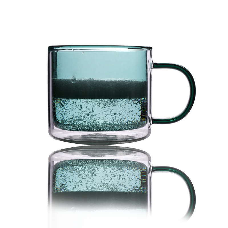 Vidrio de borosilicato para el hogar taza de agua de doble capa con aislamiento de doble capa taza de café con leche forro de color con mango taza de doble capa