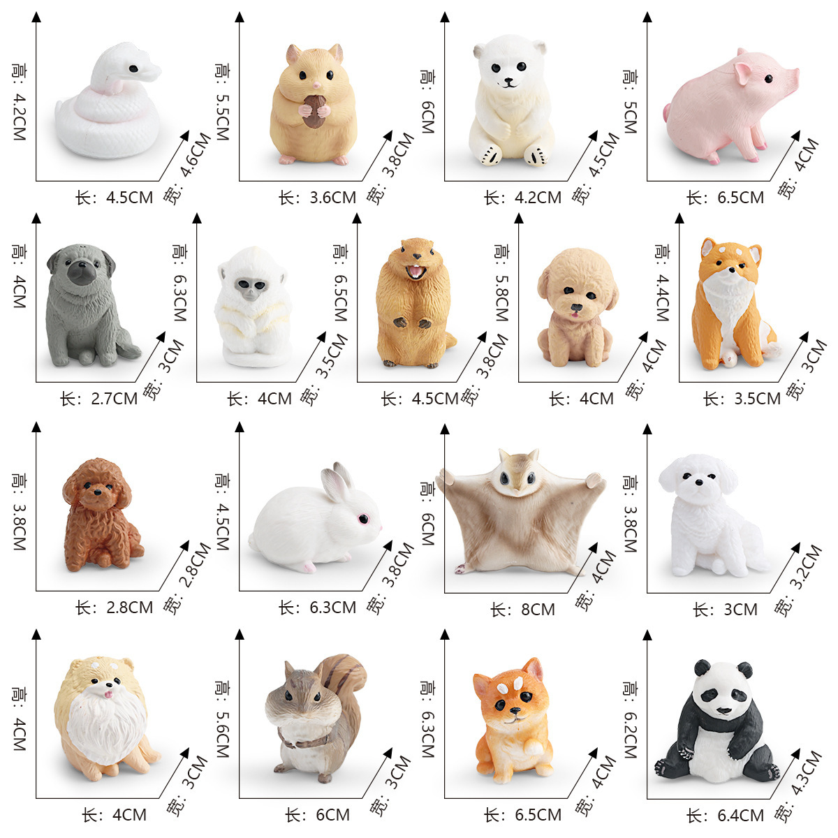 Transfronterizos mini simulación perro de madera panda cerdo conejo blanco serpiente blanca hámster nutria foca animal adornos modelo juguete