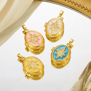 European and American Cross-Border Niche Design High-End Creative Fashion Colorful Oil Drop Photo Box Copper Gold-Plated Necklace Pendant for Women