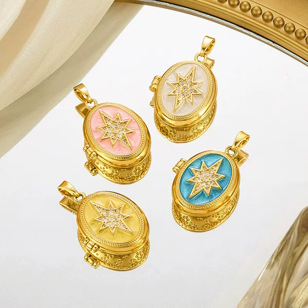 European and American Cross-Border Niche Design High-End Creative Fashion Colorful Oil Drop Photo Box Copper Gold-Plated Necklace Pendant for Women