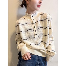 波浪纹蕾丝羊毛针织衫女欧洲站2025冬装新款欧货女装时尚打底衫潮