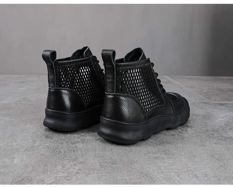 Boot nữ cổ thấp da bò lưới phối đế dày phong cách cổ điển — màu nâu chi tiết 12