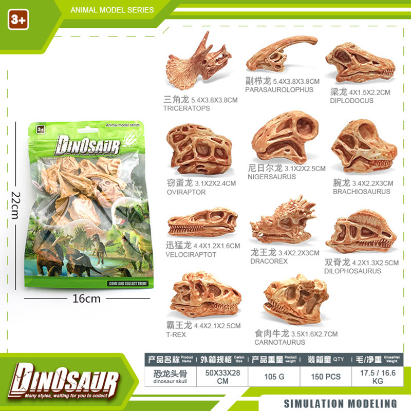 Amazon simulación mini modelo de cráneo de dinosaurio jurásico excavación arqueológica esqueleto fósil de dinosaurio bolsa de color