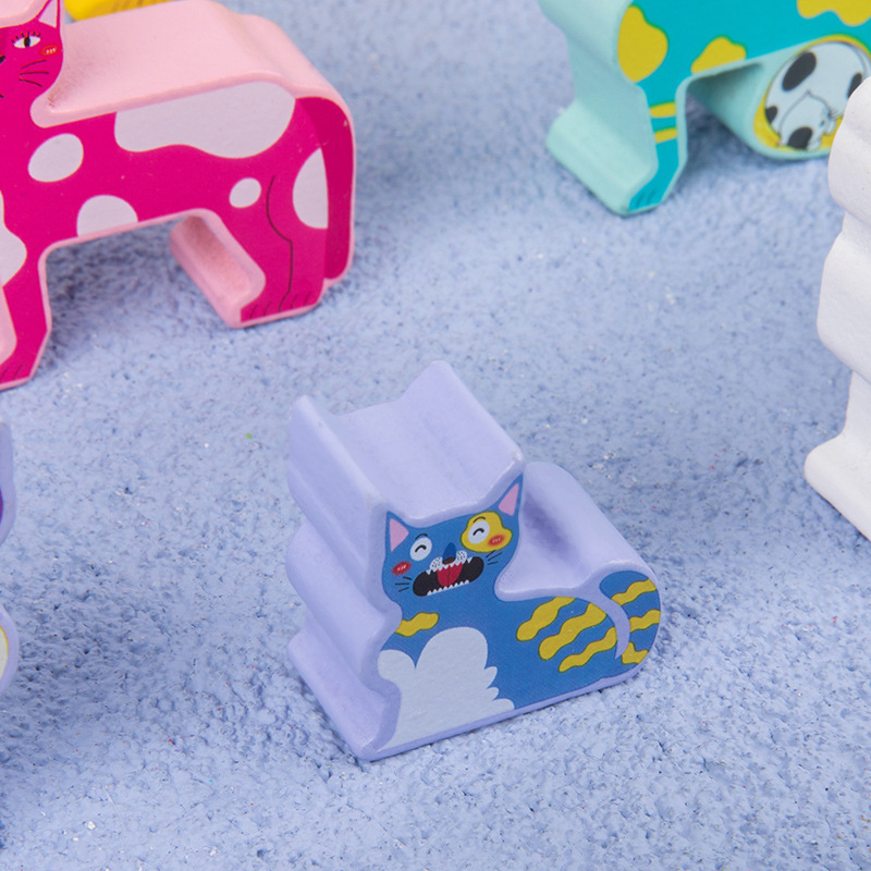 Gatos de madera para niños 12 bloques de granos de construcción de bloques de jardín de infantes Educación temprana inteligencia agarrar juegos de rompecabezas juguetes al por mayor