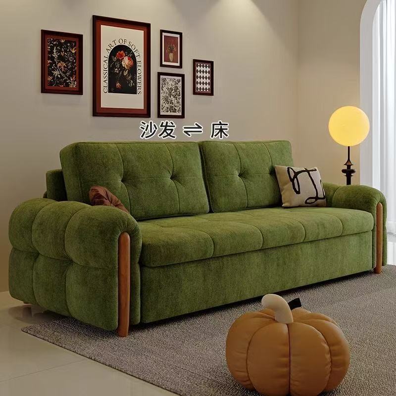 Chenille Velvet Italian Minimalist Sofa Bed Multi-Functional Retractable Dual-Purpose Living Room Single and Double Small Apartment Internet Celebrity Model