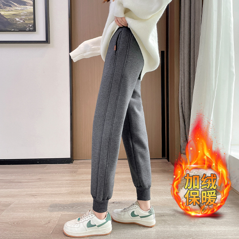 ラムベルベット暖かいカジュアルスポーツパンツ女性のための 2021 冬の新綿パンツプラスベルベット肥厚ハイウエストレギンスハーレムパンツ