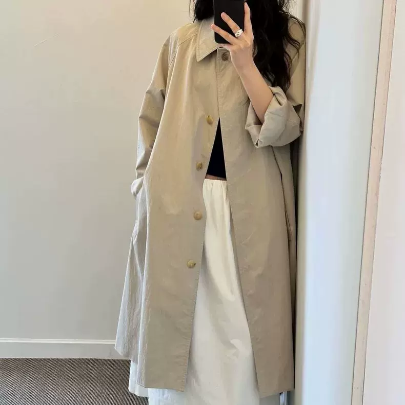 现货 2025秋季新款韩国东大门not*ing written纯色翻领风衣外套女