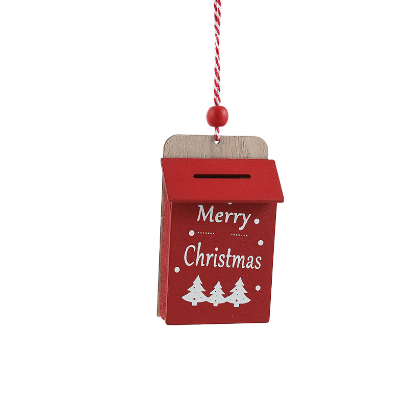 Nuevo colgante de madera roja colgante de madera decoración de árbol de Navidad decoración de escenas pintadas en stock al por mayor