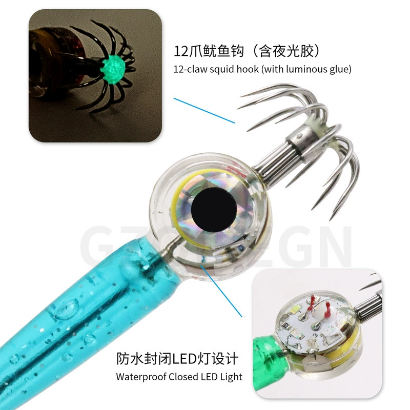 [带钩诱鱼灯集鱼灯入水即亮电子发光LED灯吹筒钩鱿鱼钩船海钓鱼钩]