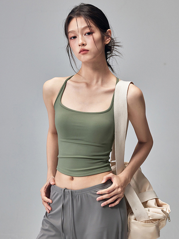 健身女孩带胸垫瑜伽服背心工字美背运动内衣无袖速干普拉提上衣夏|undefined