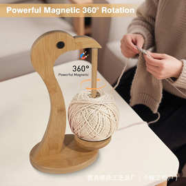 跨境木质线轴架猫头鹰造型磁吸毛线收纳架可转动绕线器实木纱线架
