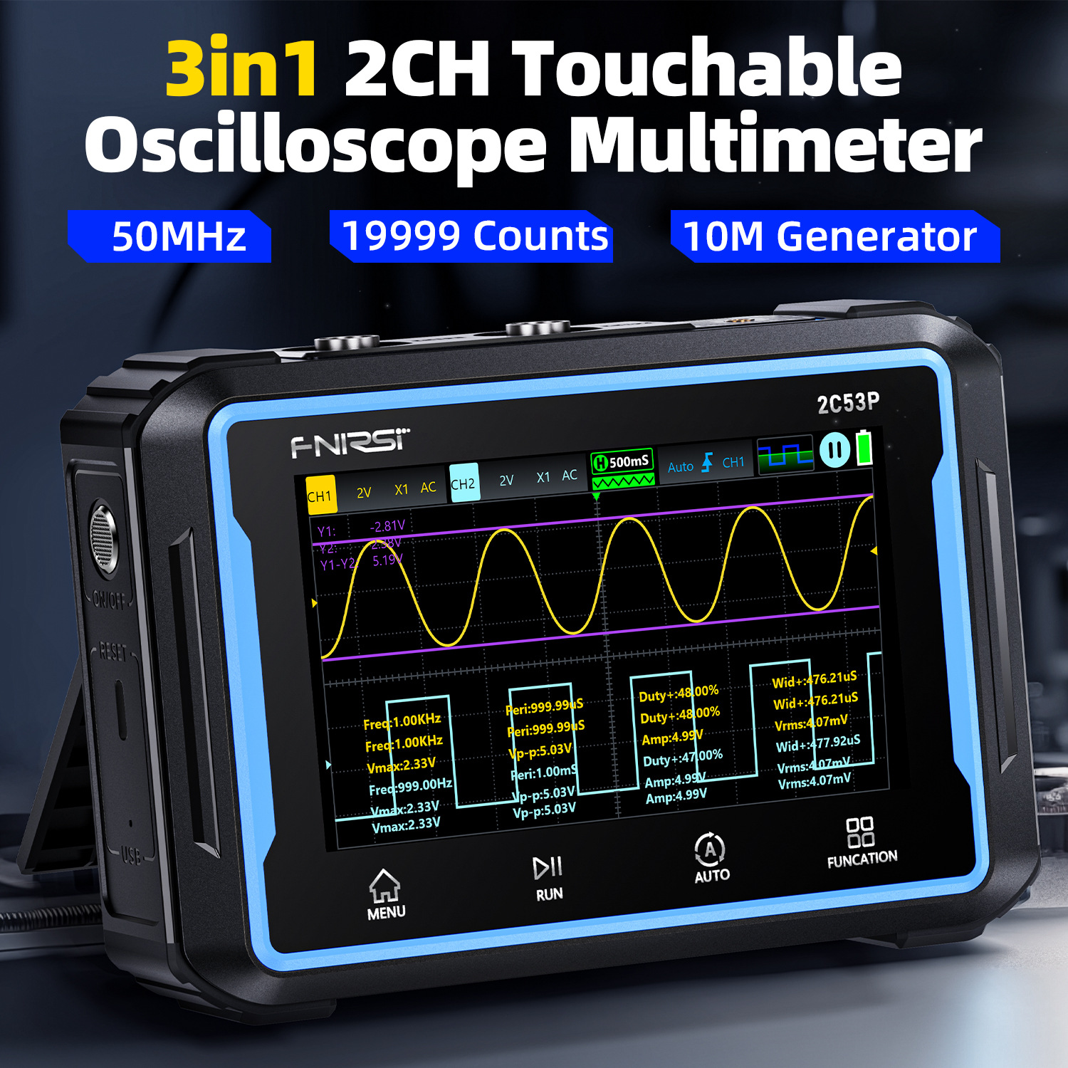FNIRSI 2C53P 3 in 1 Oscilloscope+Multimeter+Signal Generator