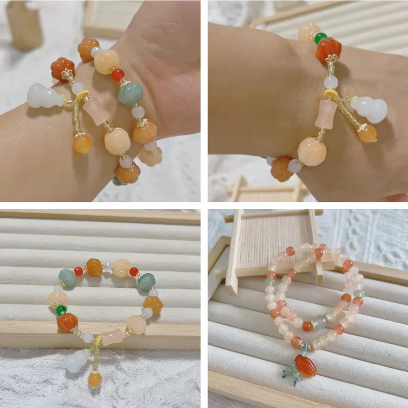 金丝玉手串南瓜珠串珠手链新中式禅意古风天然石高级感女葫芦手饰