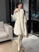 大毛領雙面羊絨大衣女中長款2023冬新貉子毛系帶羊毛呢子外套女式
