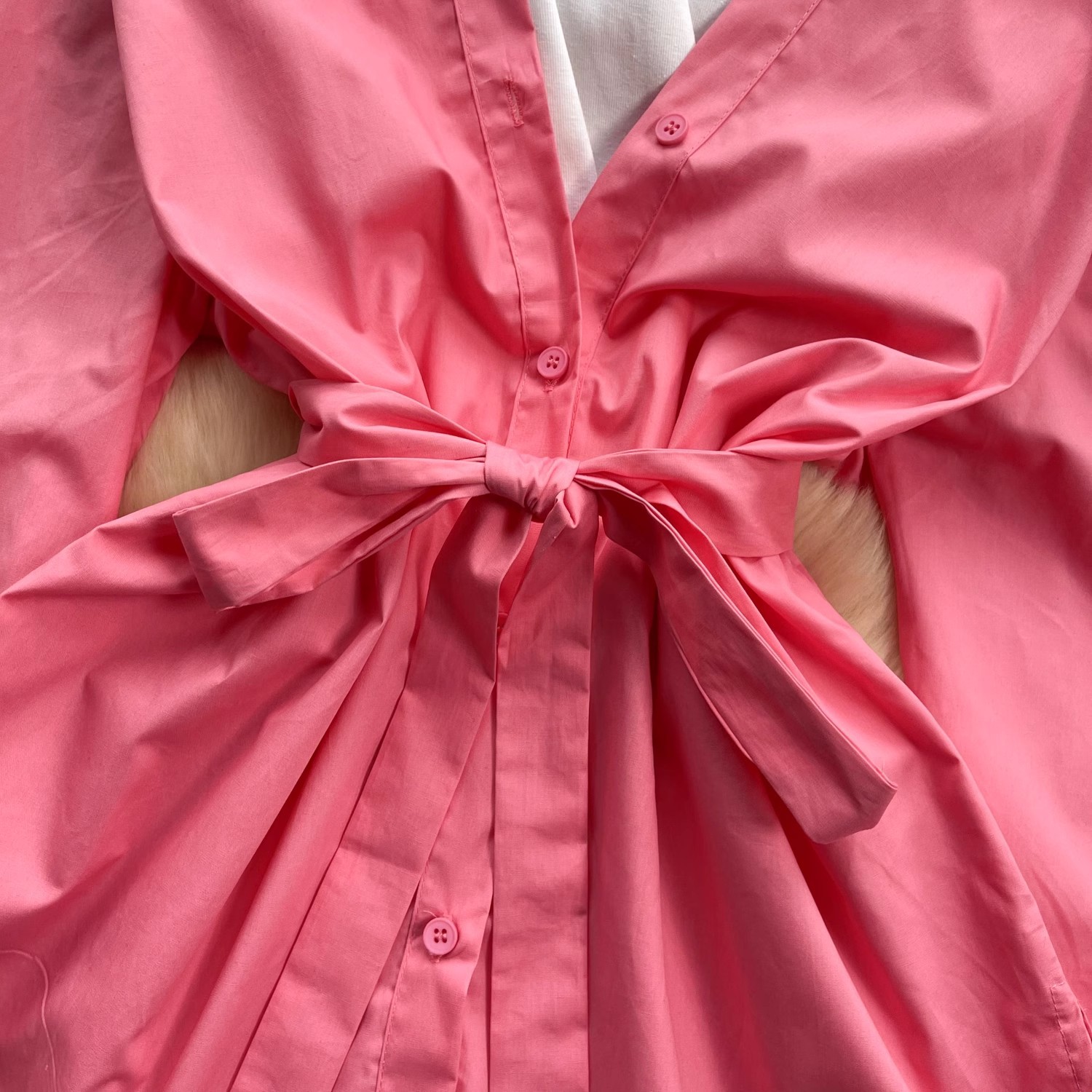 Abbigliamento da donna design retrò camicia due pezzi temperamento femminile scollo tondo cuciture a contrasto colore spalle scoperte gonna a maniche lunghe femminile_voghion.com