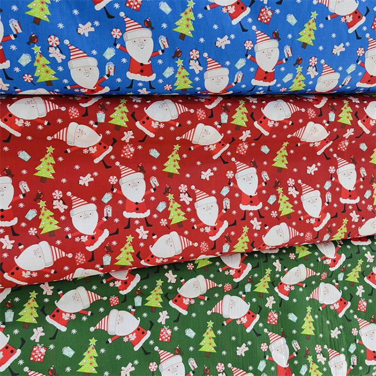 Bajo MOQ tejido impresión activa 100% algodón Twill tela de Navidad
