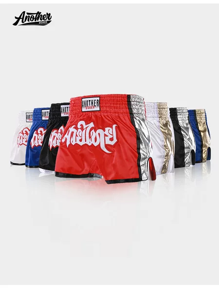 Muay Thai shorts, high-impact kickboxing pants, with shiny leather detailing on the sides, martial arts team uniform, for cross-border Muay Thai training