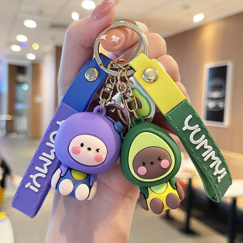 Creative cartoon fruit animal keychain cute car key holder book bag small ornament key chain wholesale