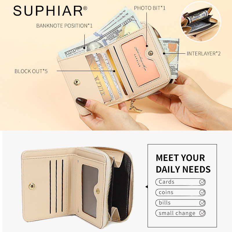 Monedero corto multifuncional de estilo coreano para comercio exterior, tarjetero todo en uno, nuevo monedero con cremallera y dibujos animados de cachorros para mujer