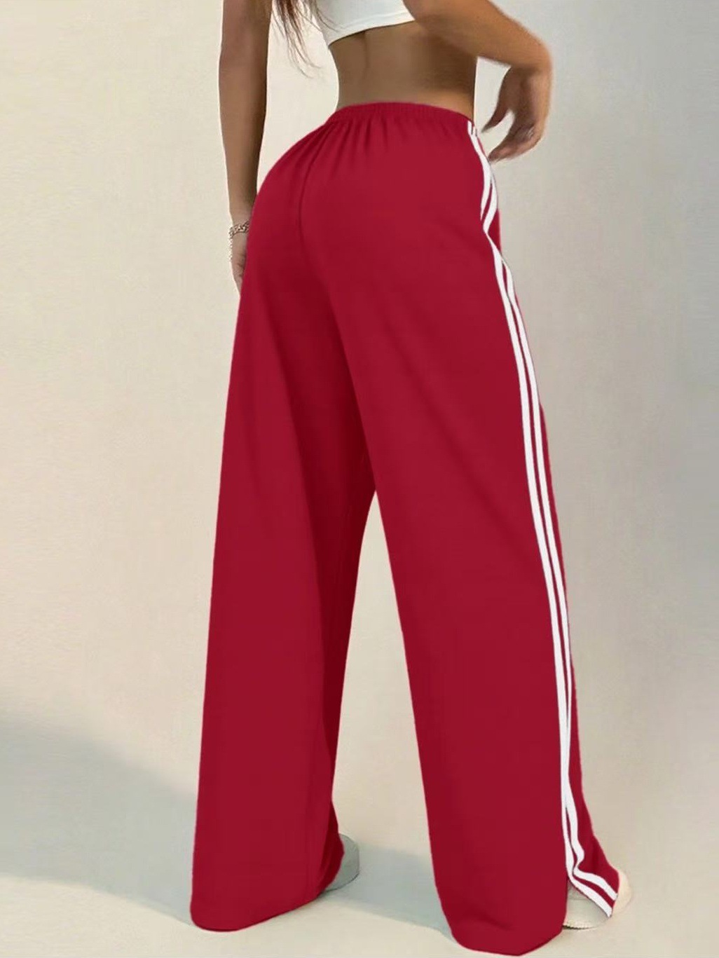 High-waisted Wide-leg Lounge Pants With Side Stripe Detail_voghion.com