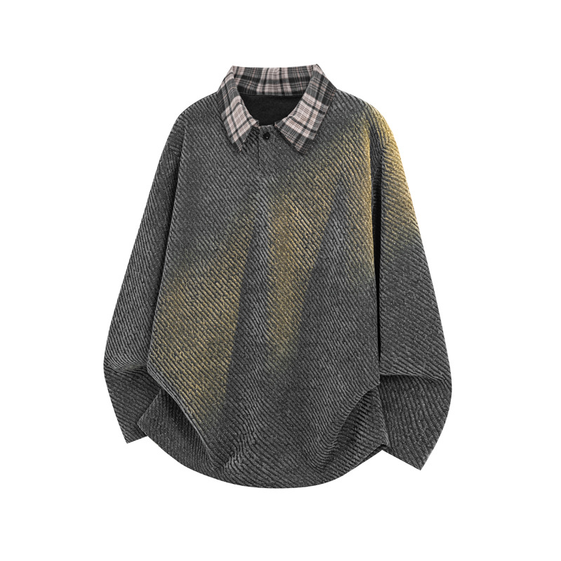 Amerikaanse retro pied-de-poule sweatshirt voor dames en heren, herfst- en winterstijl, poloshirt met revers in kleine stijl._voghion.com