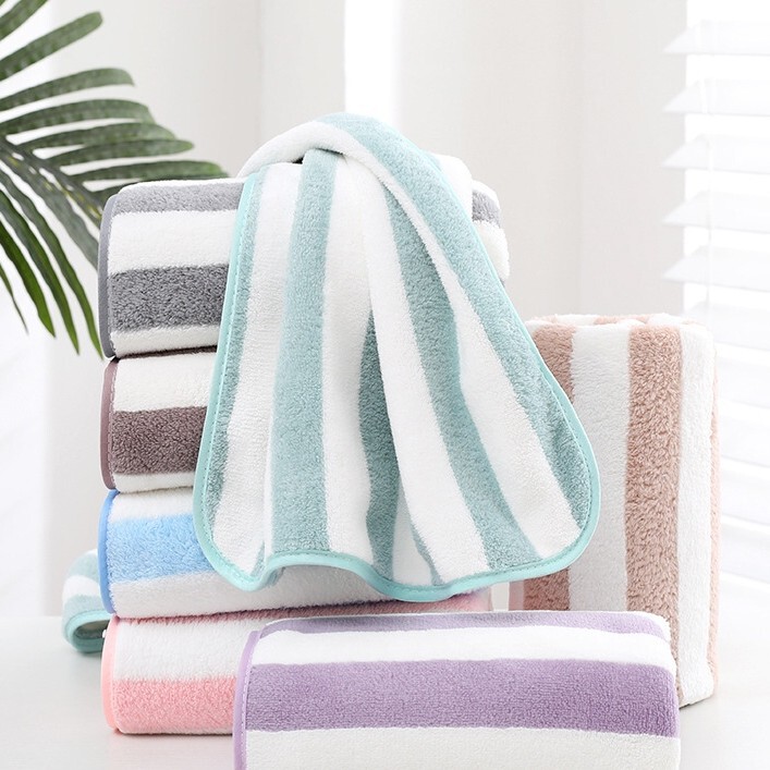 Coral Velvet Striped Edge Towel 35-75cm 80-100g Chinese Logo Hand Towel Absorbent and Lint-Free