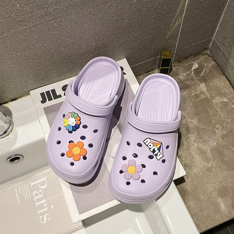 5cn zapatos con agujeros EVA de suela súper gruesa, zapatos de jardín, ropa exterior de playa para mujer, zapatos de plataforma Baotou ligeros y antideslizantes