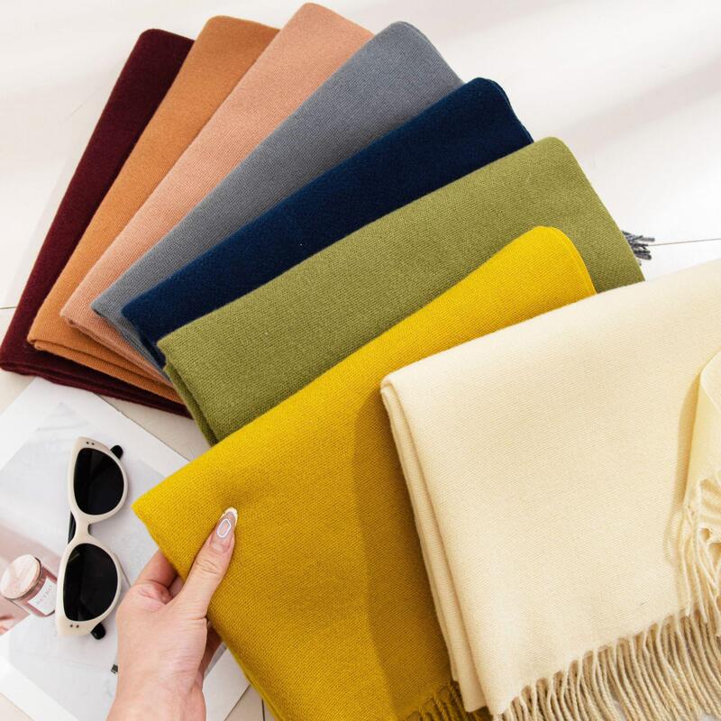 ◇ Blue Scarf for Women, Stylish and Versatile for Winter, Solid Color Long Faux Cashmere Tassel Shawl Scarf ◇ Blue Scarf for Women, Stylish and Versatile for Winter, Solid Color Long Faux Cashmere Tassel Shawl Scarf