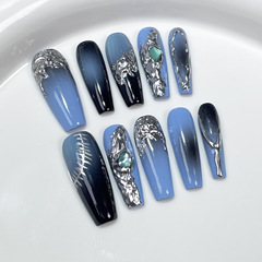歐美浮雕手工穿戴甲噴槍漸變不規則金屬造型長款美甲貼片批發