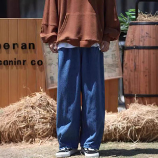 Японские ретро джинсы cityboy мужские свободные прямые широкие брюки oversize темно-синие брюки