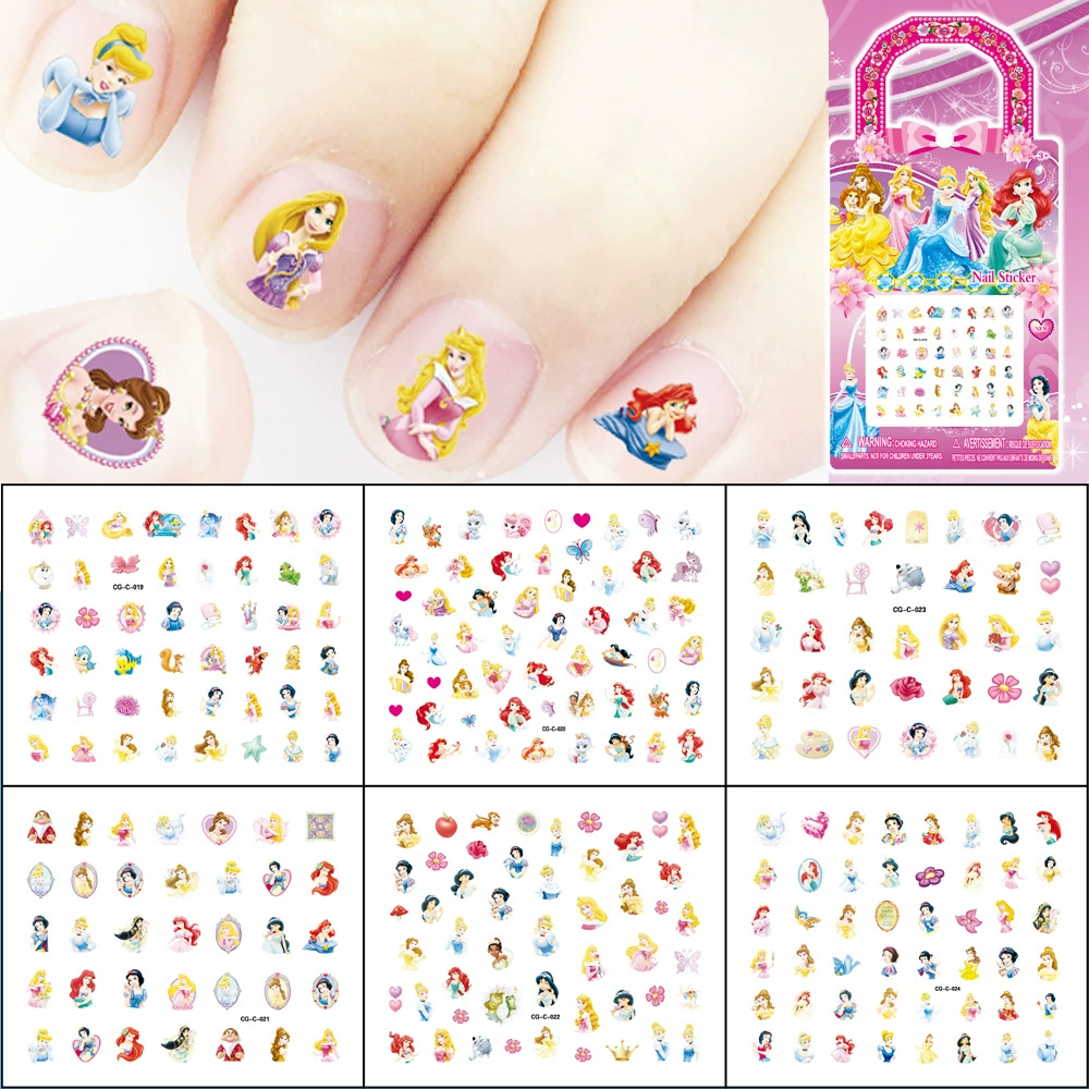 Трансграничные ногти наклейки для детей мультфильм Белоснежка Рапунцель русалка принцесса ногтей набор из 6 водонепроницаемых ногтей