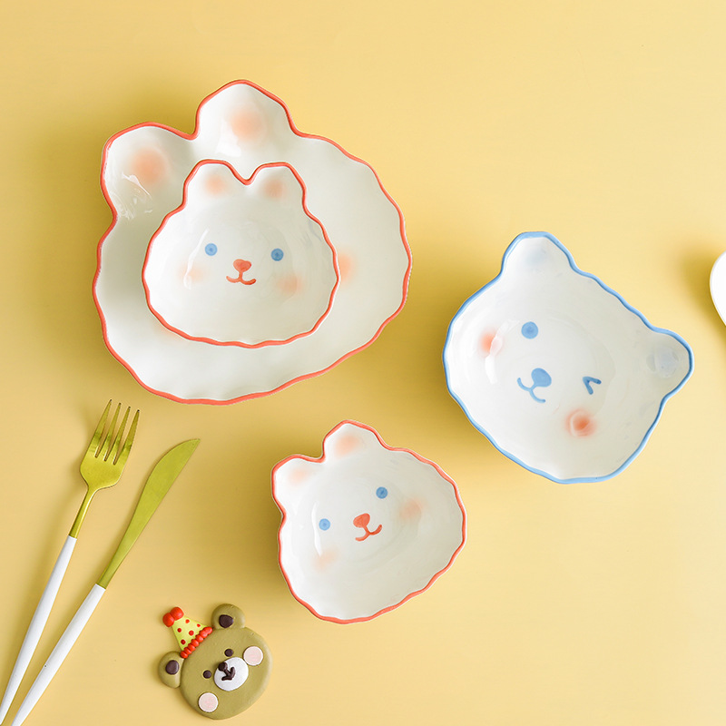 Estilo japonés lindo conejito plato de tazón de arroz de cerámica Placa de vajilla en forma de animal de los niños creativos Placa de celebridad de Internet image 3