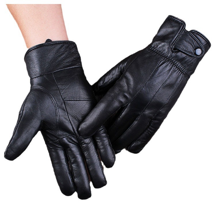 Guantes de cuero cálidos para hombre de otoño e invierno para llevar guantes de piel de oveja para mujer forrados de lana a prueba de frío para montar al aire libre invierno transfronterizo