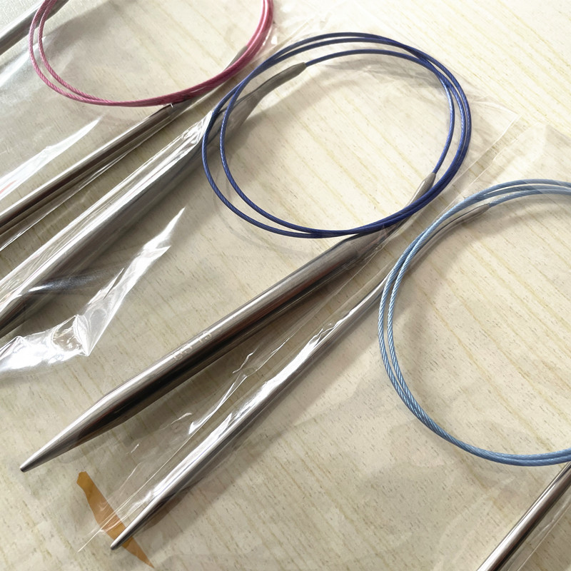 亚马逊外贸彩绳环形针不锈钢循环形针编织工具毛衣针粗彩色钢丝绳